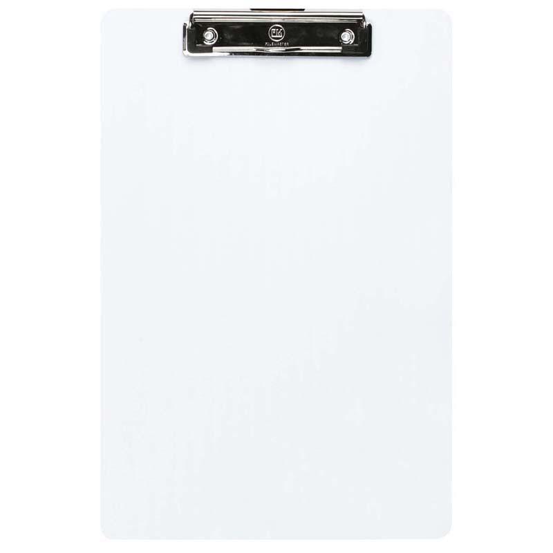 Clear transparent plastic foolscap clipboard, durable, wall-mountable, ideal for organizing notes and documents.