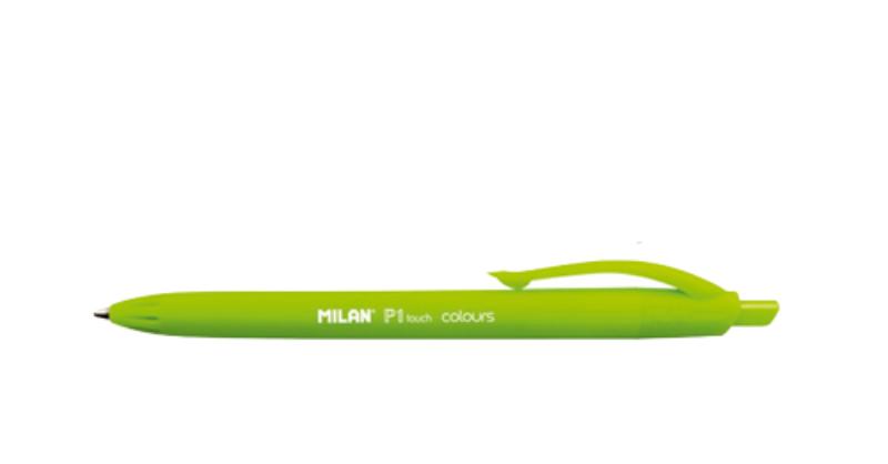 Light green Milan P1 Touch Colours ballpoint pen with a smooth 1 mm tip, ideal for vibrant writing and creativity.
