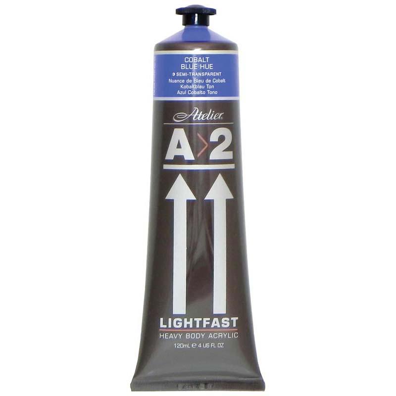 A2 Lightfast Heavybody Acrylic 120ml in Cobalt Blue, vibrant paint with excellent brush retention and low gloss finish.