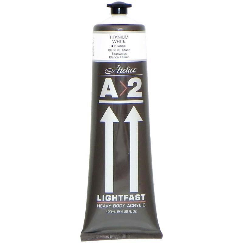 A2 Lightfast Heavybody Acrylic 120ml Titanium White, a premium opaque acrylic paint for vibrant highlights and seamless blending.