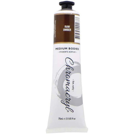 Chromacryl Raw Umber 75ml paint tube, featuring vibrant, non-toxic acrylic paint for versatile art projects and easy cleanup.