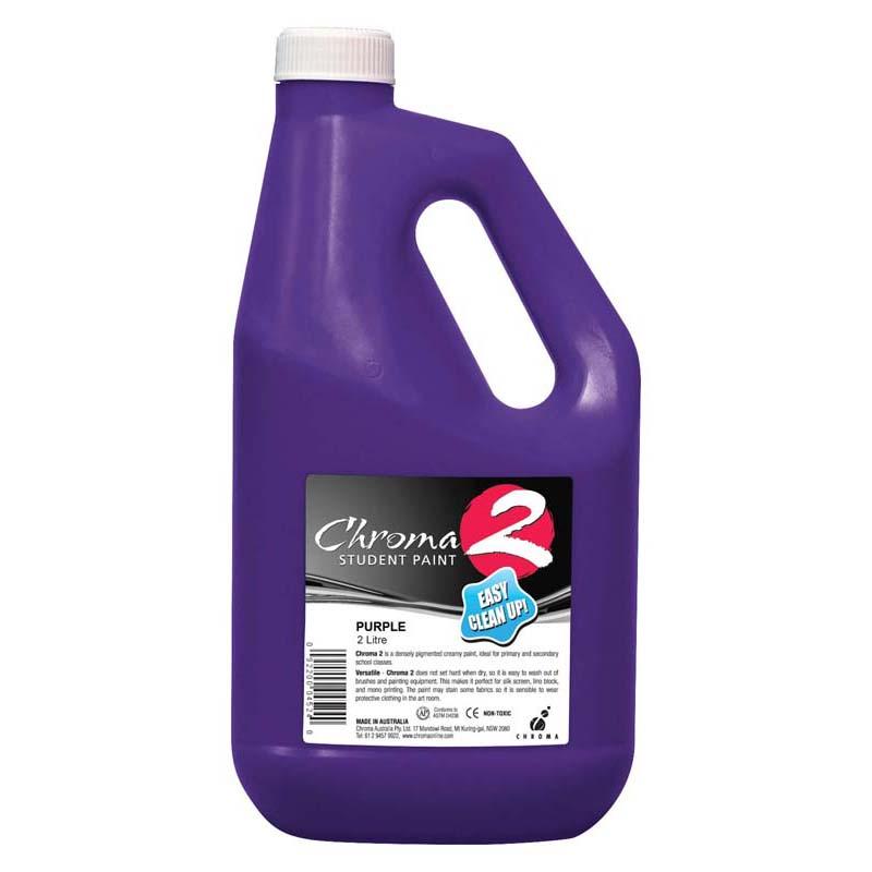 Vibrant Chroma C2 Purple acrylic paint in a 2 Litre bottle, non-toxic and easily washable for creative projects.
