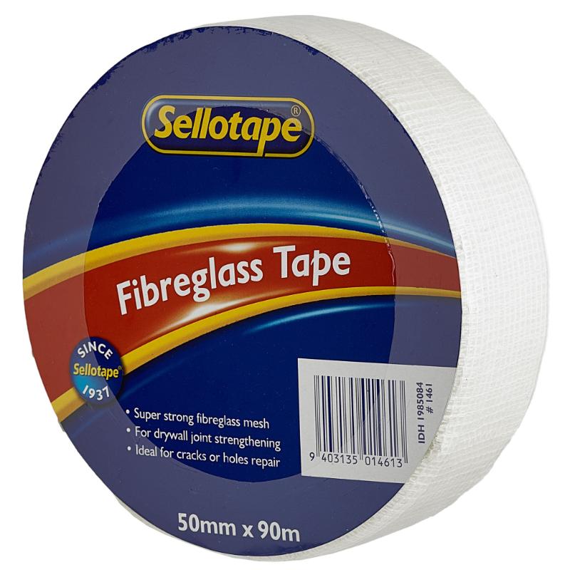 Sellotape 1461 Fibreglass Tape 50mm x 90m, strong mesh for drywall joint reinforcement and repairs, ideal for DIY and professionals.