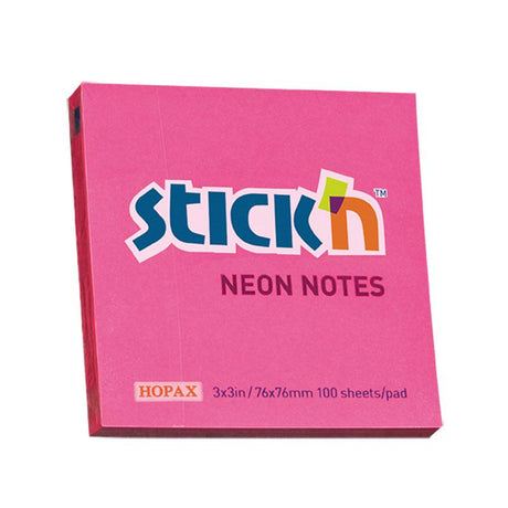 Vibrant Neon Magenta sticky notes, 76x76mm, perfect for reminders and creative organization with 100 repositionable sheets.