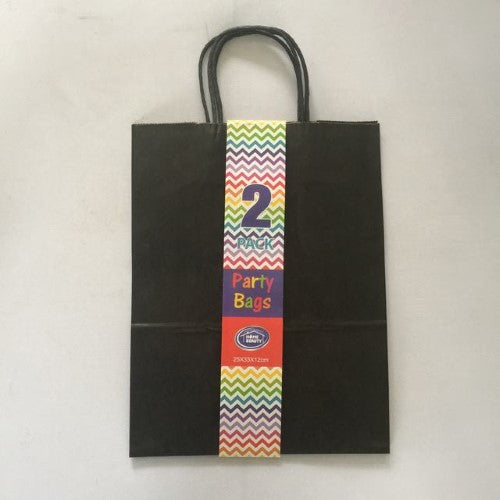Elegant black gift bags measuring 25 x 33 x 12cm, perfect for any occasion, available in a pack of 12 (total 24 bags).