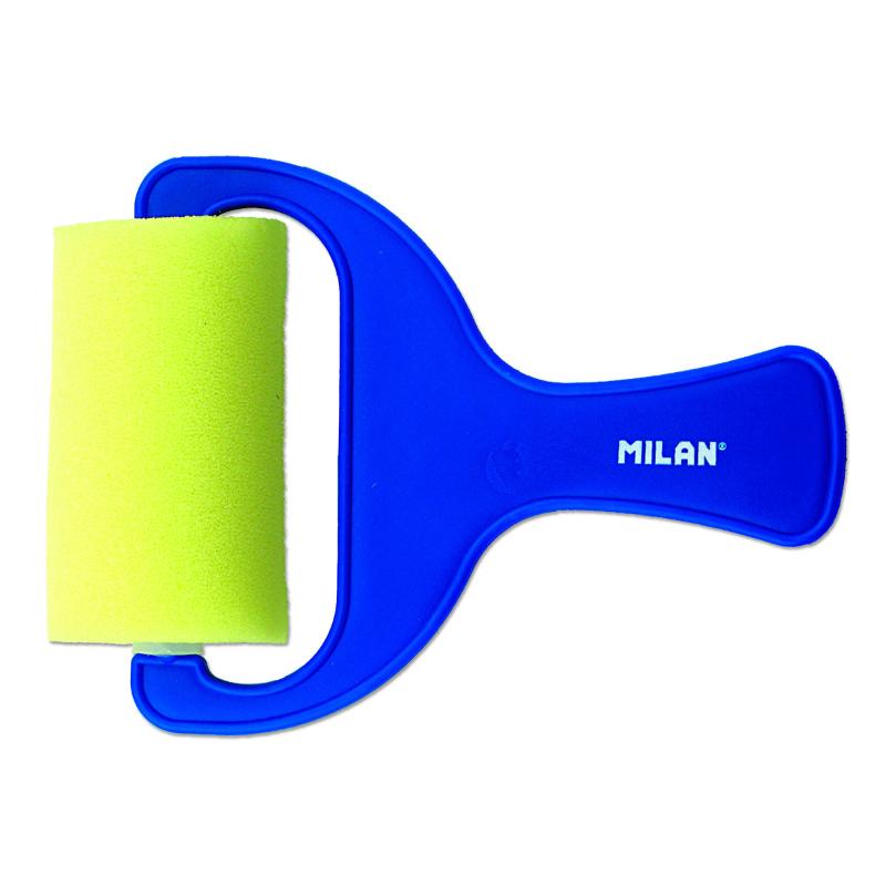 Milan Sponge Brush 1311, 70mm smooth sponge head with ergonomic blue handle, ideal for watercolour and paint applications.