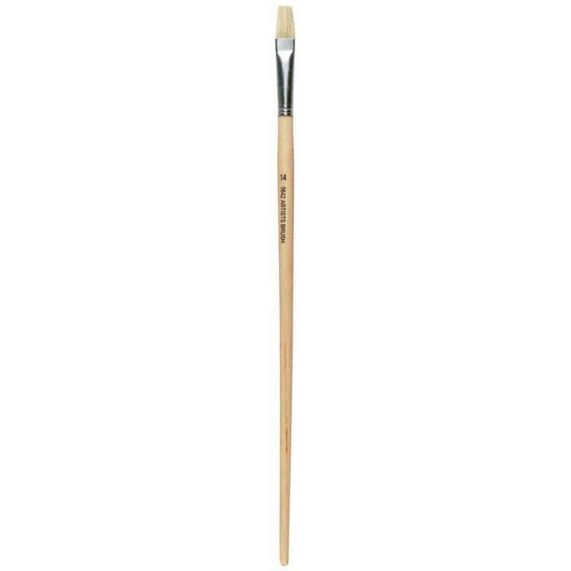 Bockingford FL 14-56 flat brush featuring Chinese bristles, aluminum ferrule, and a long lacquered handle for versatile painting.