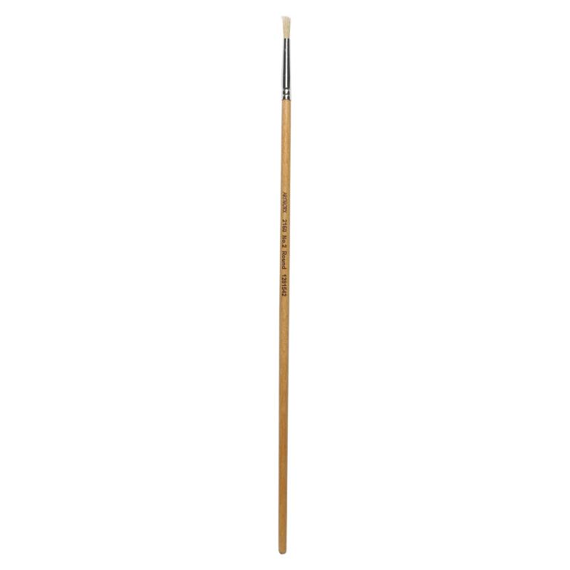 Round size 2 paint brush with 4mm hog hair bristles, perfect for covering large areas in various paint mediums.