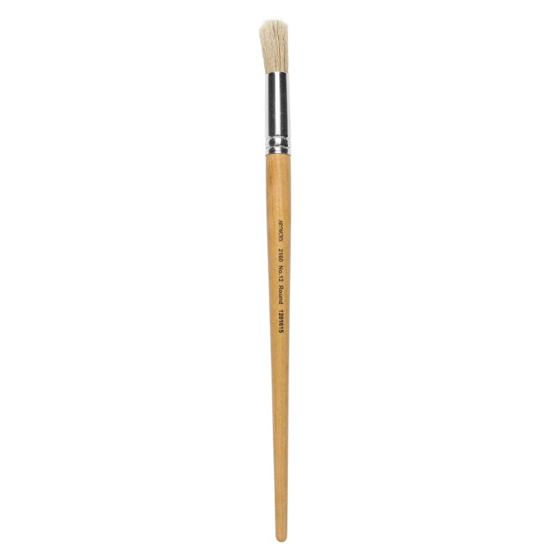 Round Size 12 paint brush with hog hair bristles, perfect for versatile paint application and large area coverage.