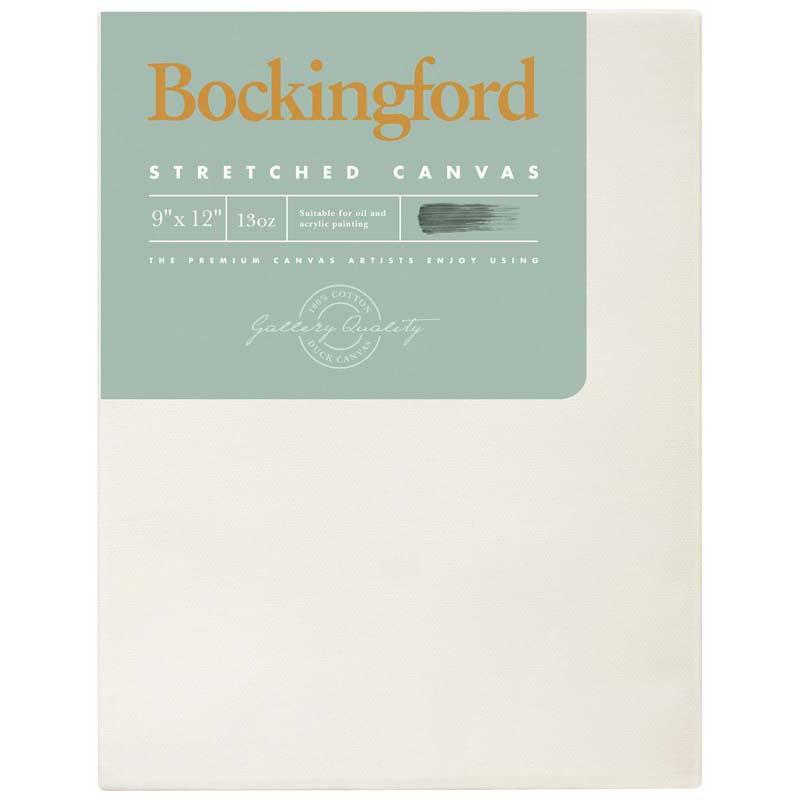 Bockingford 9x12" primed canvas with 1.5" frame, 13oz cotton, ideal for acrylic and oil paints, perfect for all artists.