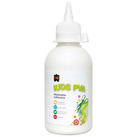 Kids washable PVA glue in a 250ml bottle, perfect for safe, non-toxic arts and crafts that easily washes away.