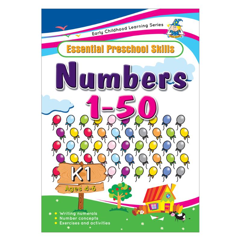 Engaging Greenhill Activity Book for kids ages 4-6, focusing on numbers 1 to 50 with fun exercises for early math skills.