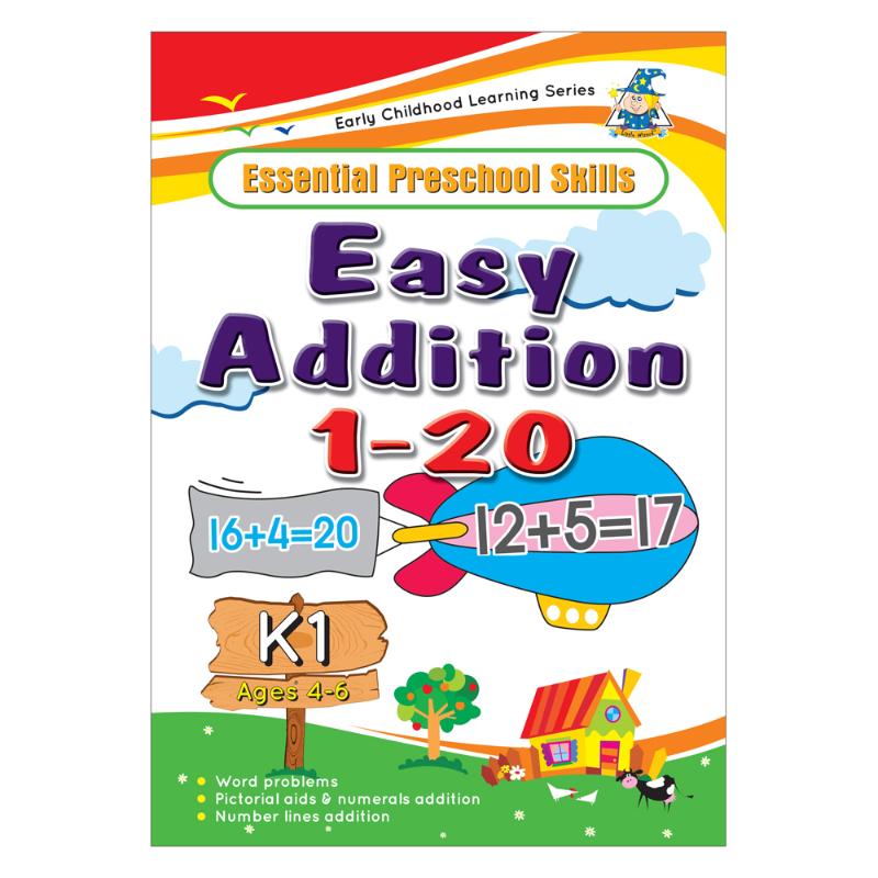Colorful Greenhill Activity Book for ages 4-6, featuring fun addition exercises to enhance early math skills.