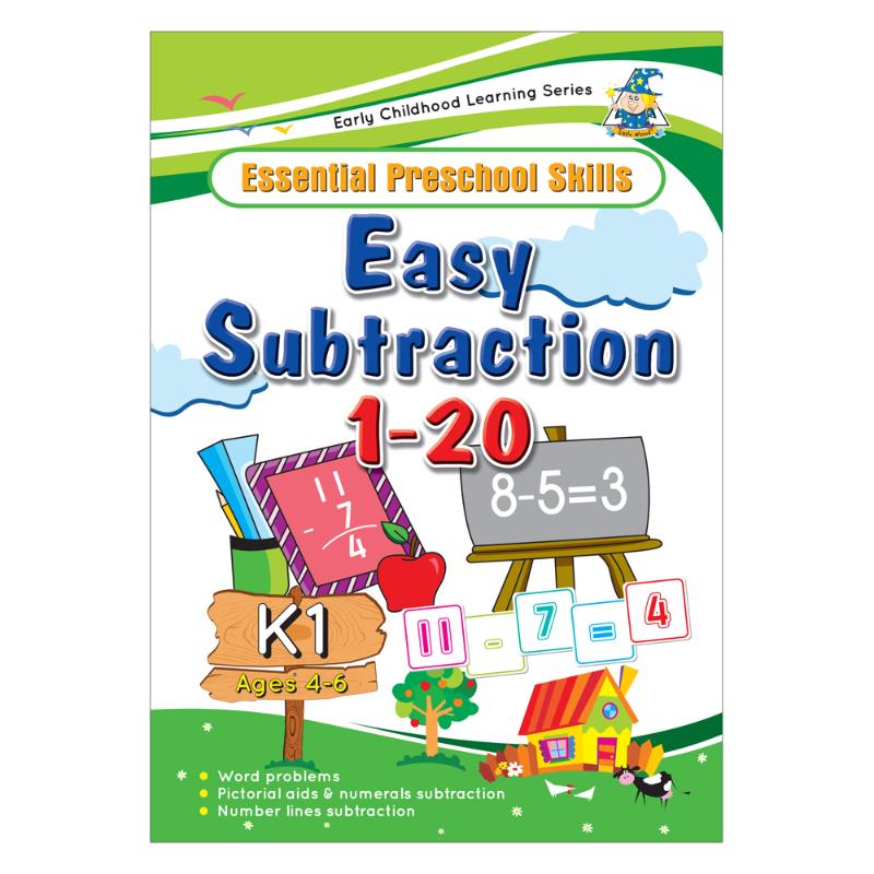 Greenhill Activity Book for kids 4-6, featuring fun exercises for mastering easy subtraction skills through engaging activities.