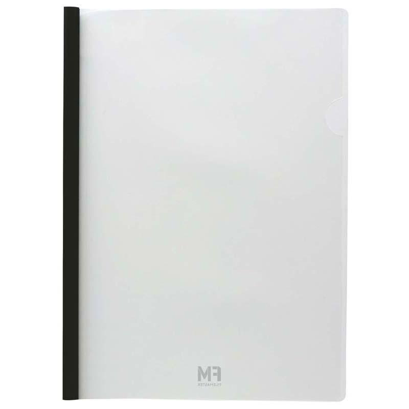 Sleek black presentation book with clear cover, holds 35 A4 sheets, ideal for organizing and protecting documents.