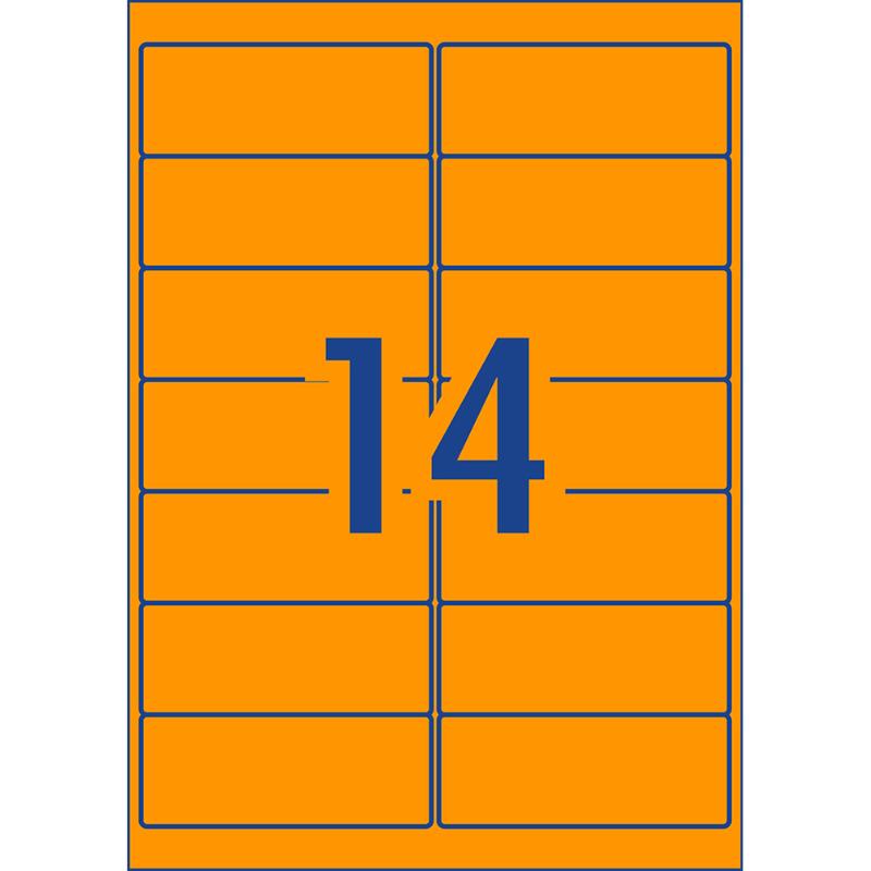 Avery Flo Orange shipping labels (99.1x38.1mm) enhance visibility for packages, featuring 350 customizable labels per pack.