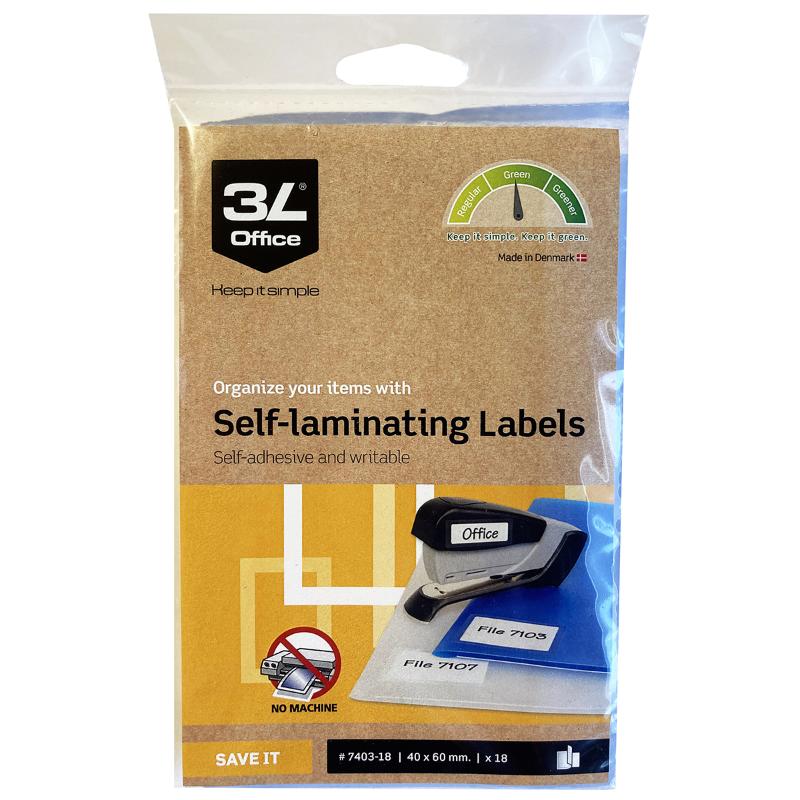 Transparent self-laminating labels, 40x60mm, 18 per pack, providing waterproof, tear-resistant protection for documents and crafts.