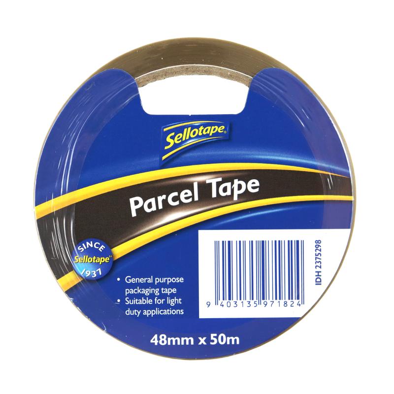 Sellotape brown parcel tape 48mm x 50m, perfect for securely sealing light to medium boxes during transit.