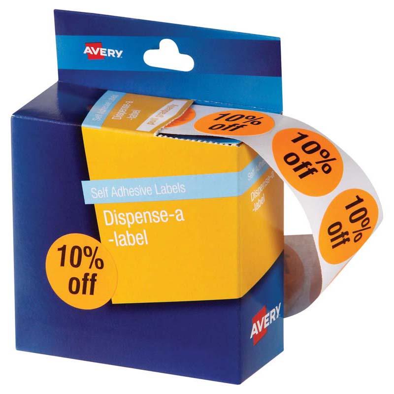 Bright yellow pre-printed point of sale labels in a 500 pack, featuring removable adhesive and convenient dispenser for easy access.