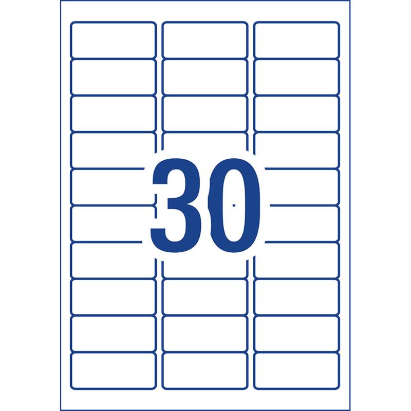 Avery L7158 white labels, 64x26.7mm, 30-up sheets, 100 sheets total, ideal for inkjet/laser printers, eco-friendly design.