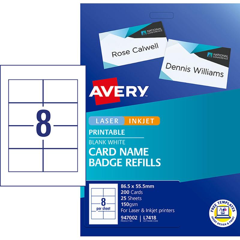 Avery Label L7418-25 Name Badge 86.5x55.5mm 25 Sheets