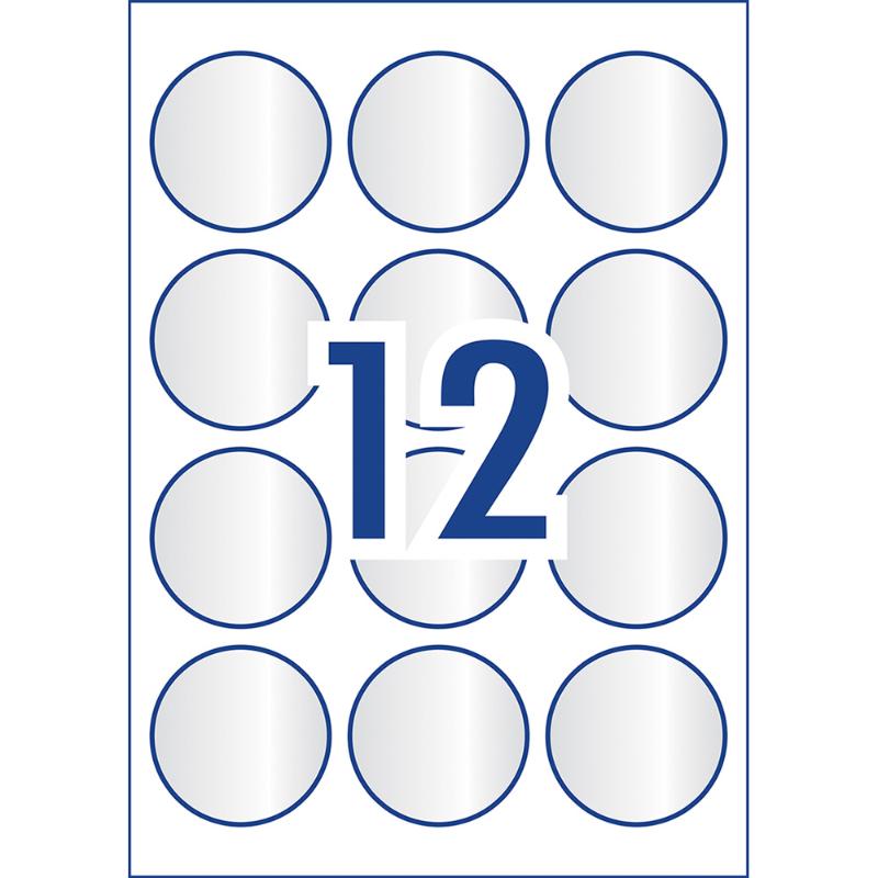 Round crystal clear labels by Avery, 60mm, 120 labels in 10 sheets, perfect for professional product packaging.