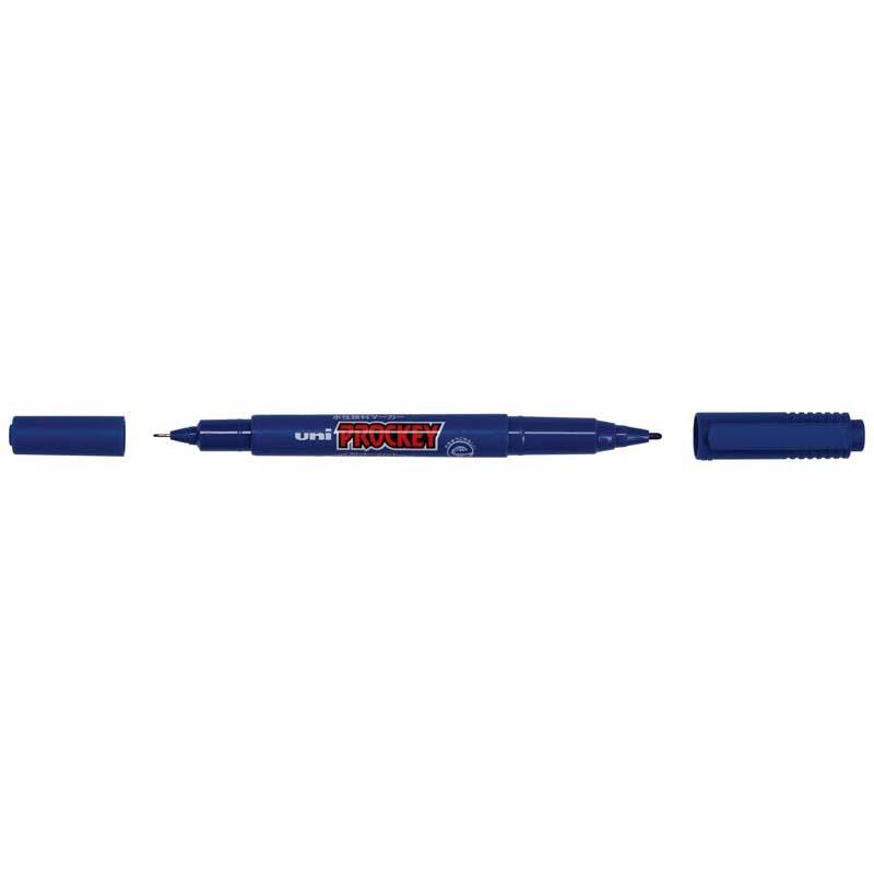 Uni Prockey Dual Tip Marker in blue with 0.4mm and 0.9mm tips, perfect for precise drawing and writing without bleed-through.