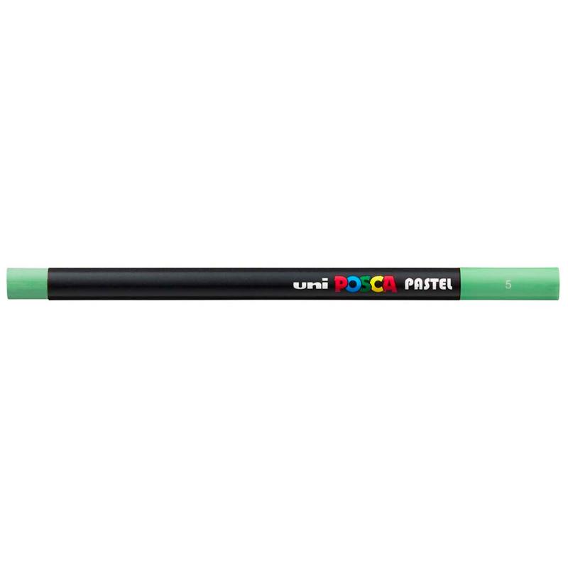 Uni Posca Pastel Light Green marker, vibrant and smooth for versatile art on various surfaces like wood, glass, and fabric.