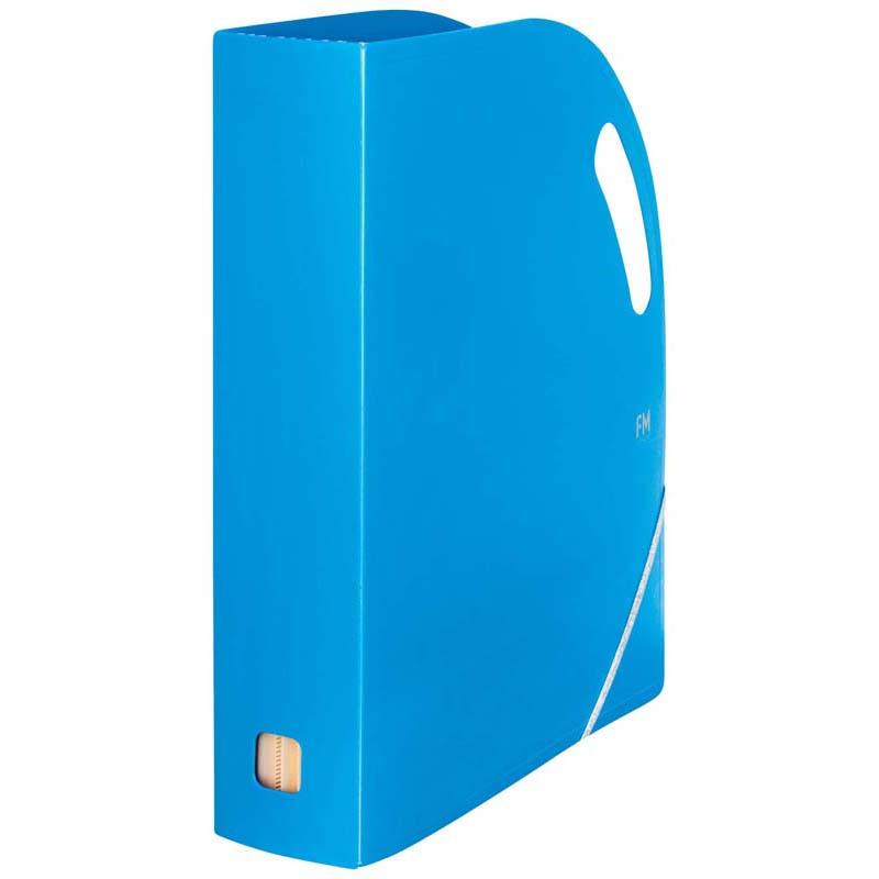 Ice blue expanding magazine file with 13 pockets, elastic band for expansion, and handles for easy transport.