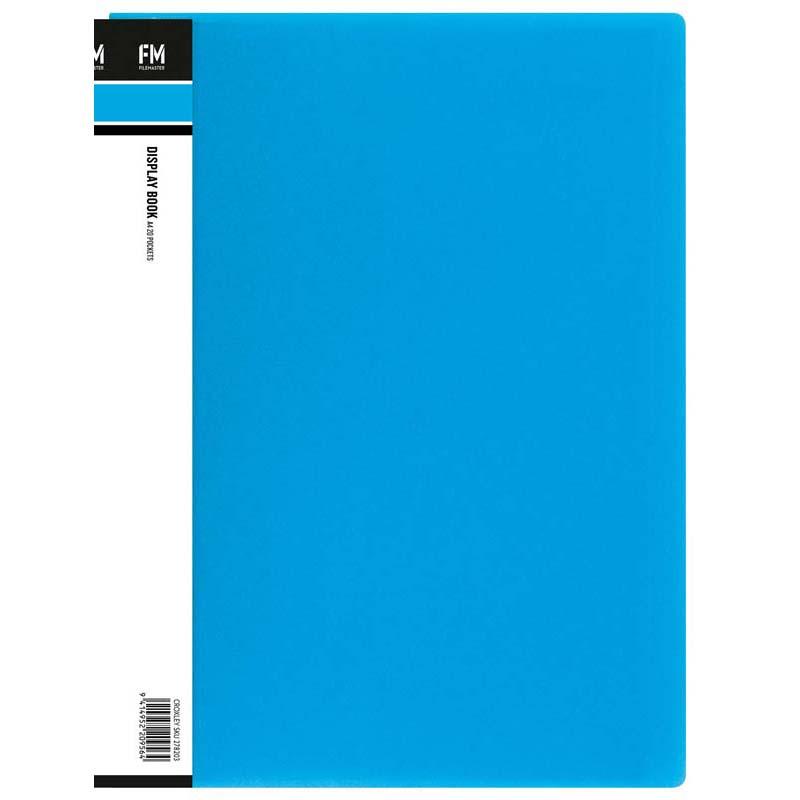FM Display Book Vivid A4 in Ice Blue, featuring 20 clear polypropylene pockets for stylish document organization.