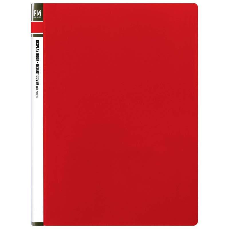 A4 display book with red insert cover and 20 clear pockets for organizing and showcasing documents professionally.
