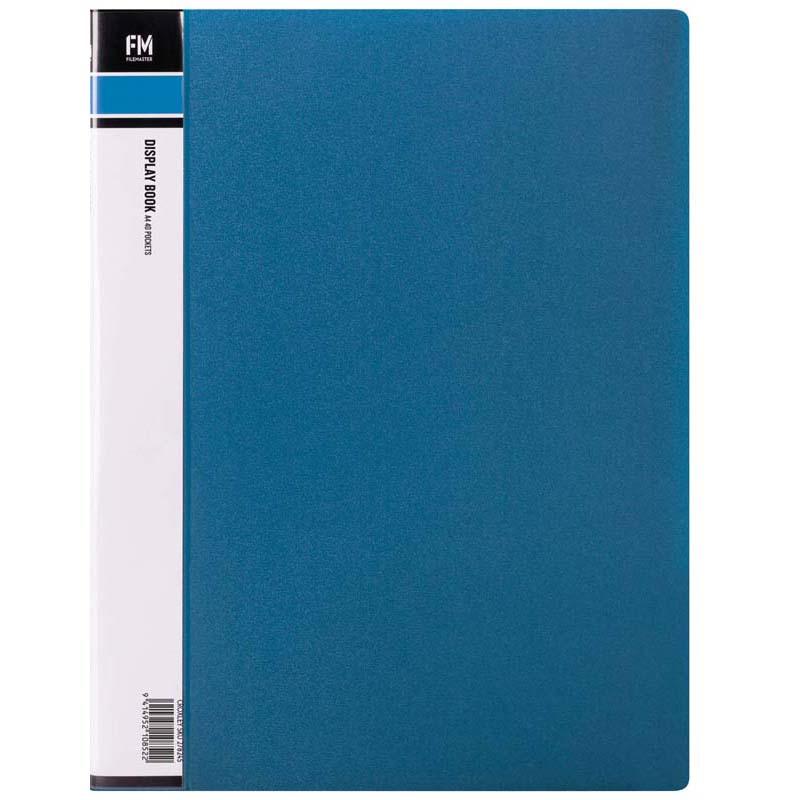 A4 blue display book with 40 clear polypropylene pockets for organizing and protecting important documents and presentations.