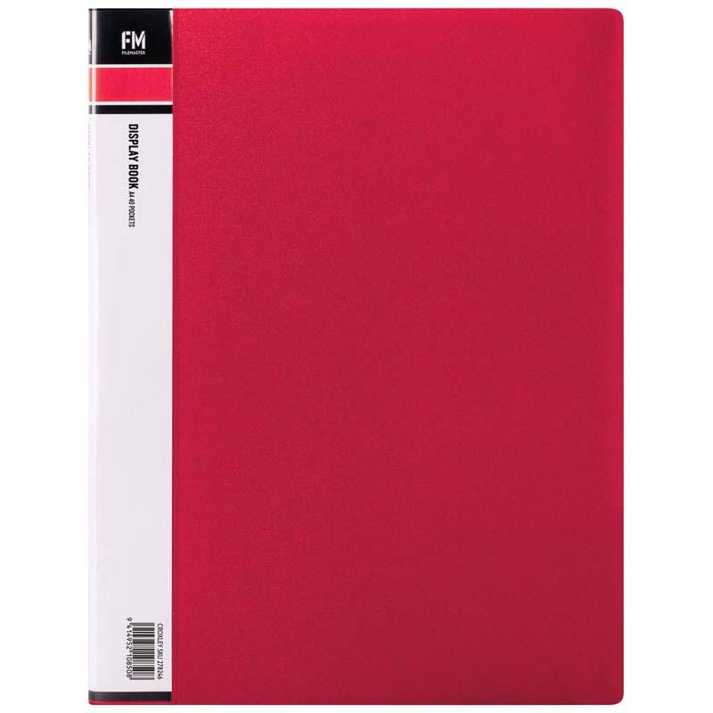 A4 red display book with 40 clear pockets for organizing and protecting documents, ideal for students and professionals.
