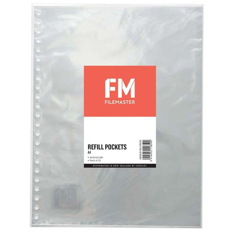 Clear A4 refill pockets for display books, made of durable polypropylene, ideal for organizing and protecting documents.