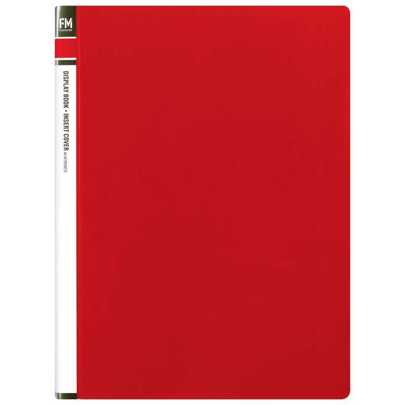A vibrant red A4 display book with 40 clear polypropylene pockets for organized document storage and presentation.