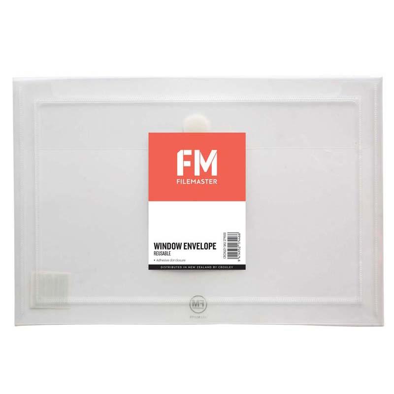 Clear polypropylene envelope with velcro closure, perfect for organizing and securing documents with a viewable window.