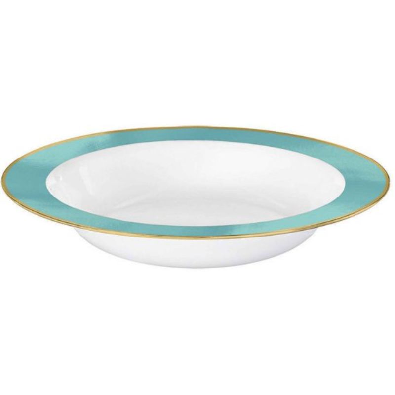 Premium Plastic Bowls 354ml White with Robin's Egg Blue Border - Pack of 10