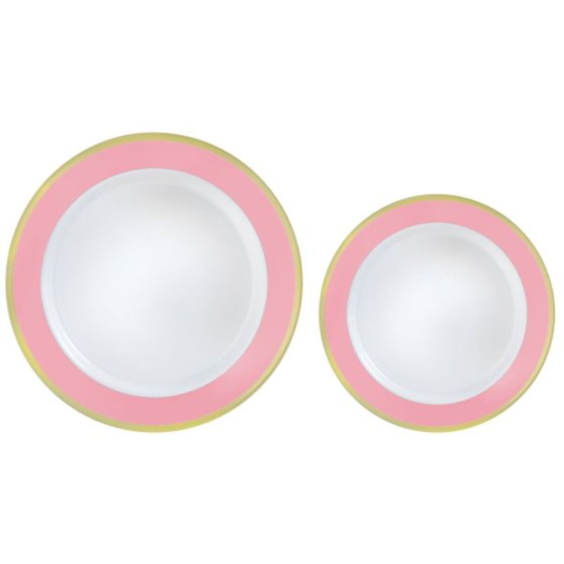 Premium Plastic Plates Hot Stamped with New Pink Border - Pack of 20