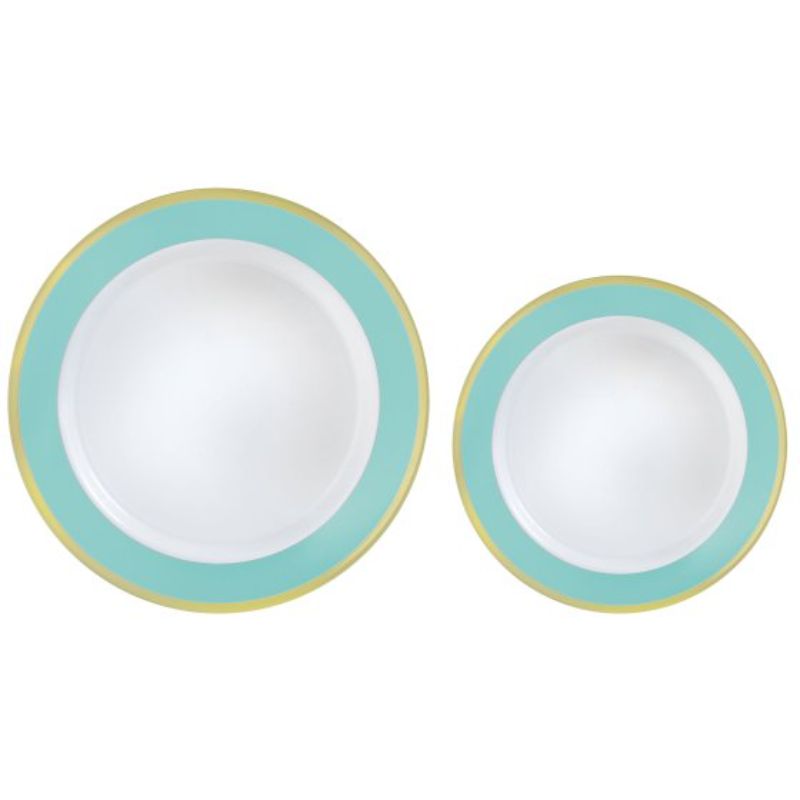 Premium Plastic Plates Hot Stamped with Robin's Egg Blue Border - Pack of 20
