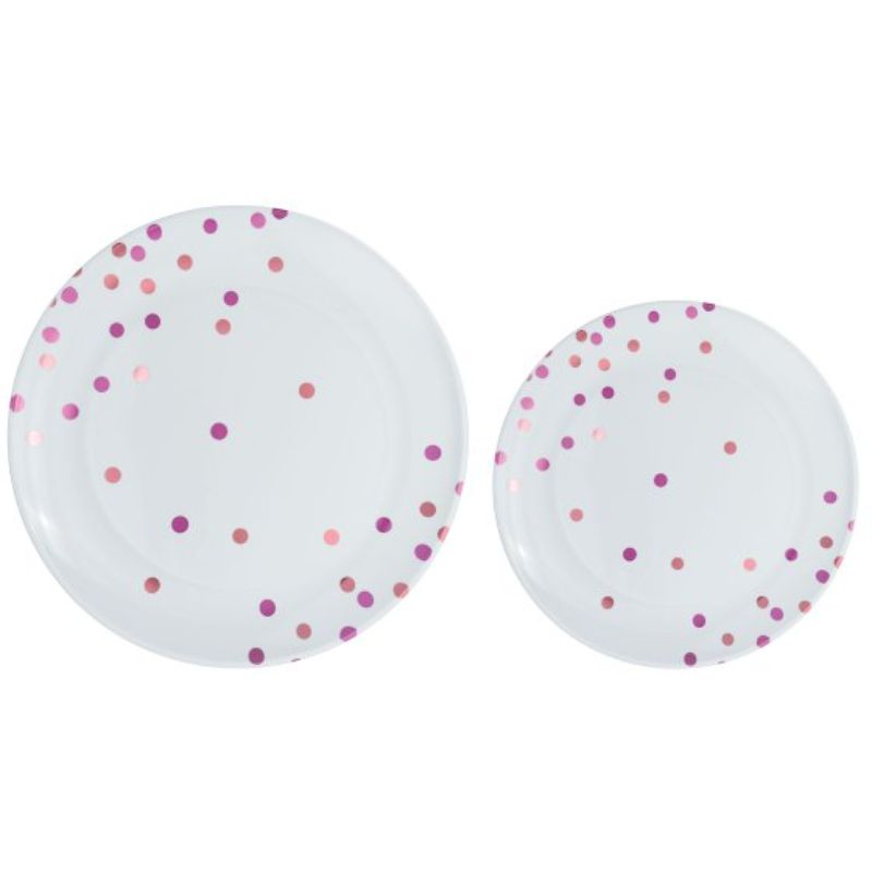 Premium Plastic Plates Hot Stamped with New Pink Dots - Pack of 20