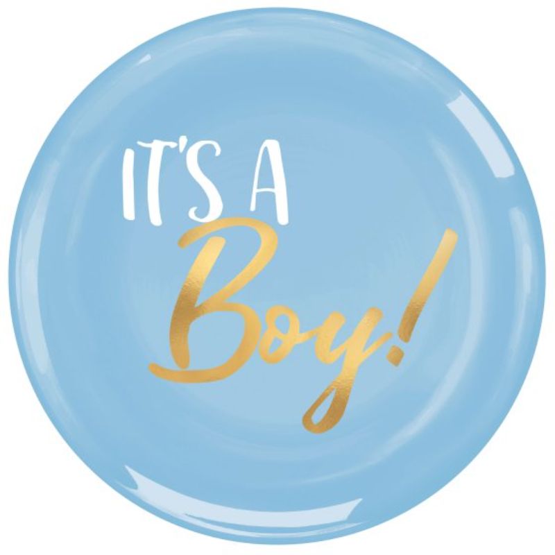 Colorful baby shower plastic plates for boys, 19cm size, pack of 20 with elegant hot stamped designs for hassle-free celebrations.