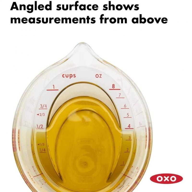 OXO Good Grips Angled Measuring Cup, 1 Cup with a non-slip handle and clear measurement markings for easy liquid measurement.