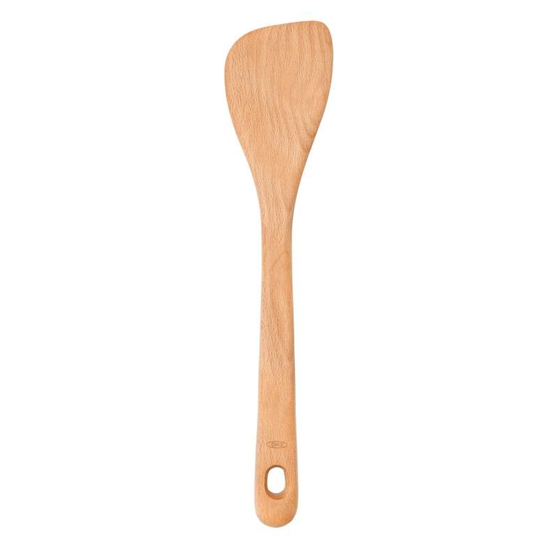 OXO Good Grips Wooden Saute Paddle made of solid beech wood, safe for non-stick cookware, with a comfortable grip.
