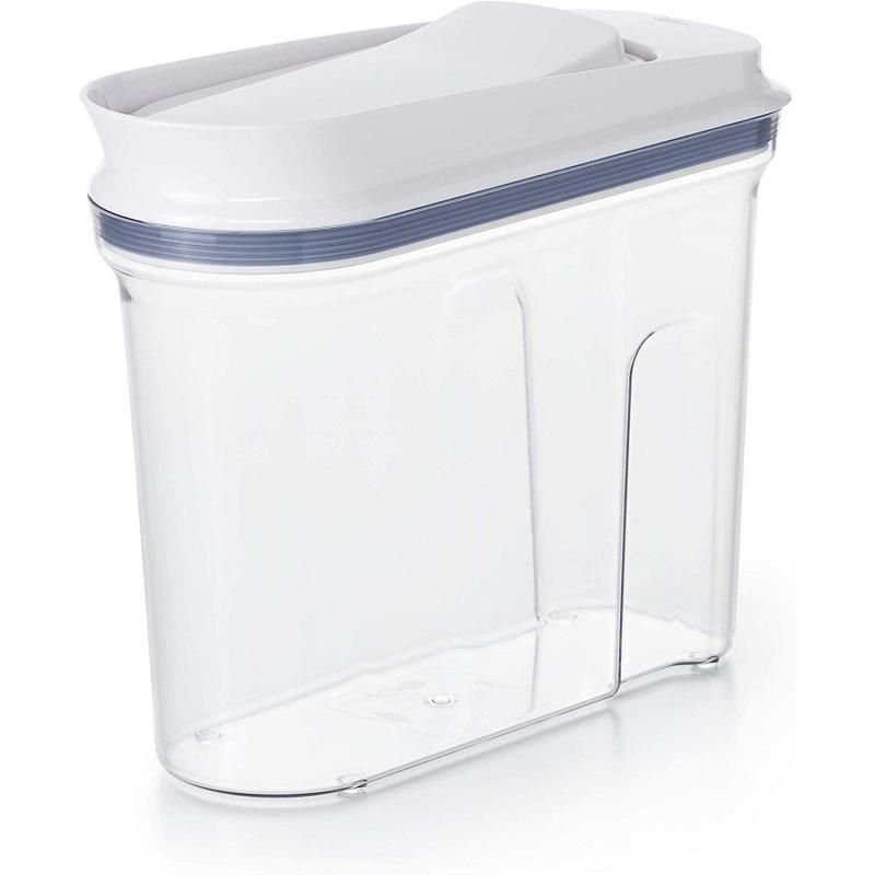 Small OXO Good Grips POP Cereal Dispenser with pop-open lid and airtight seal for fresh, mess-free cereal storage.