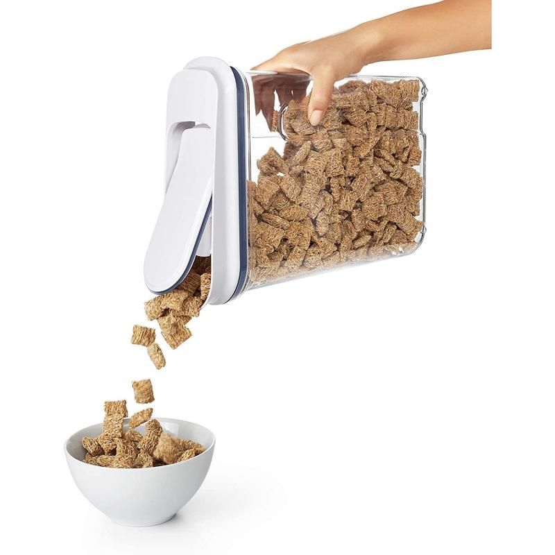 A sleek 4.3L cereal dispenser with airtight seal, smooth-pour spout, and one-handed operation for organized, fresh dry foods.