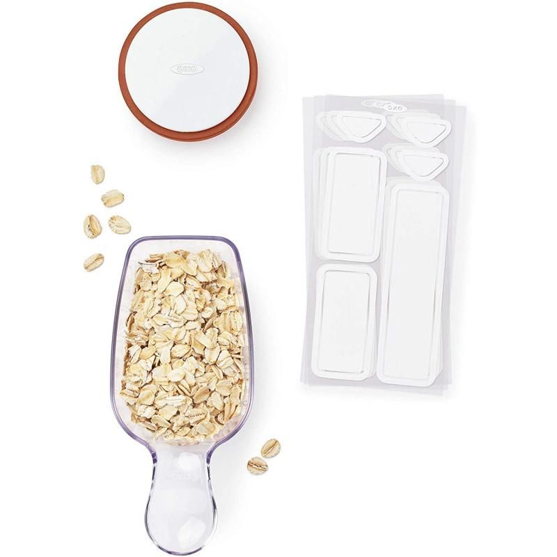 OXO Good Grips 3-Piece Pop Accessories Set includes a scoop, brown sugar saver, and removable labels for efficient food storage.