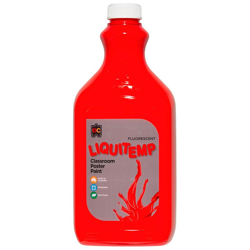 Vibrant 2L scarlet fluorescent poster paint, water-based and non-toxic, ideal for safe children's creative activities.