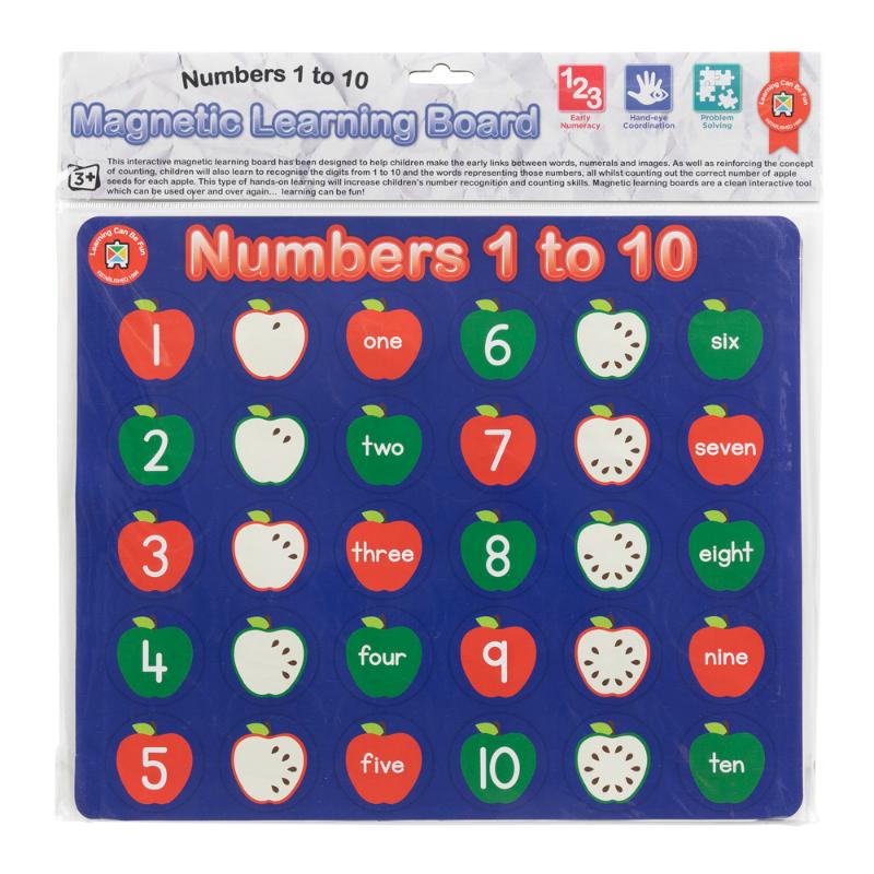 Interactive magnetic learning board for preschoolers, featuring numbers 1-10 with vibrant illustrations for engaging counting practice.