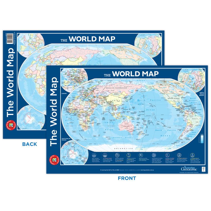 Vibrant world map poster showcasing detailed globe illustration, perfect for education, decor, and inspiring exploration.