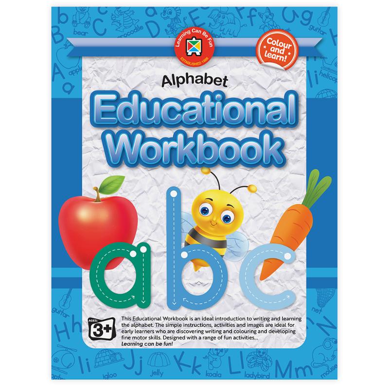 Colorful LCBF Educational Workbook featuring activities for teaching the alphabet and developing writing skills in early learners.